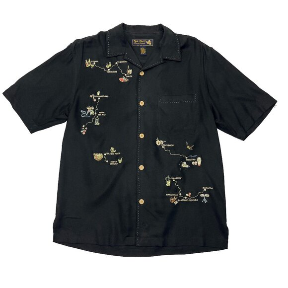 Nat Nast Luxury Original LTD ED 138 Mi Mojito Black Silk Embroidered Men Shirt S - Picture 1 of 5